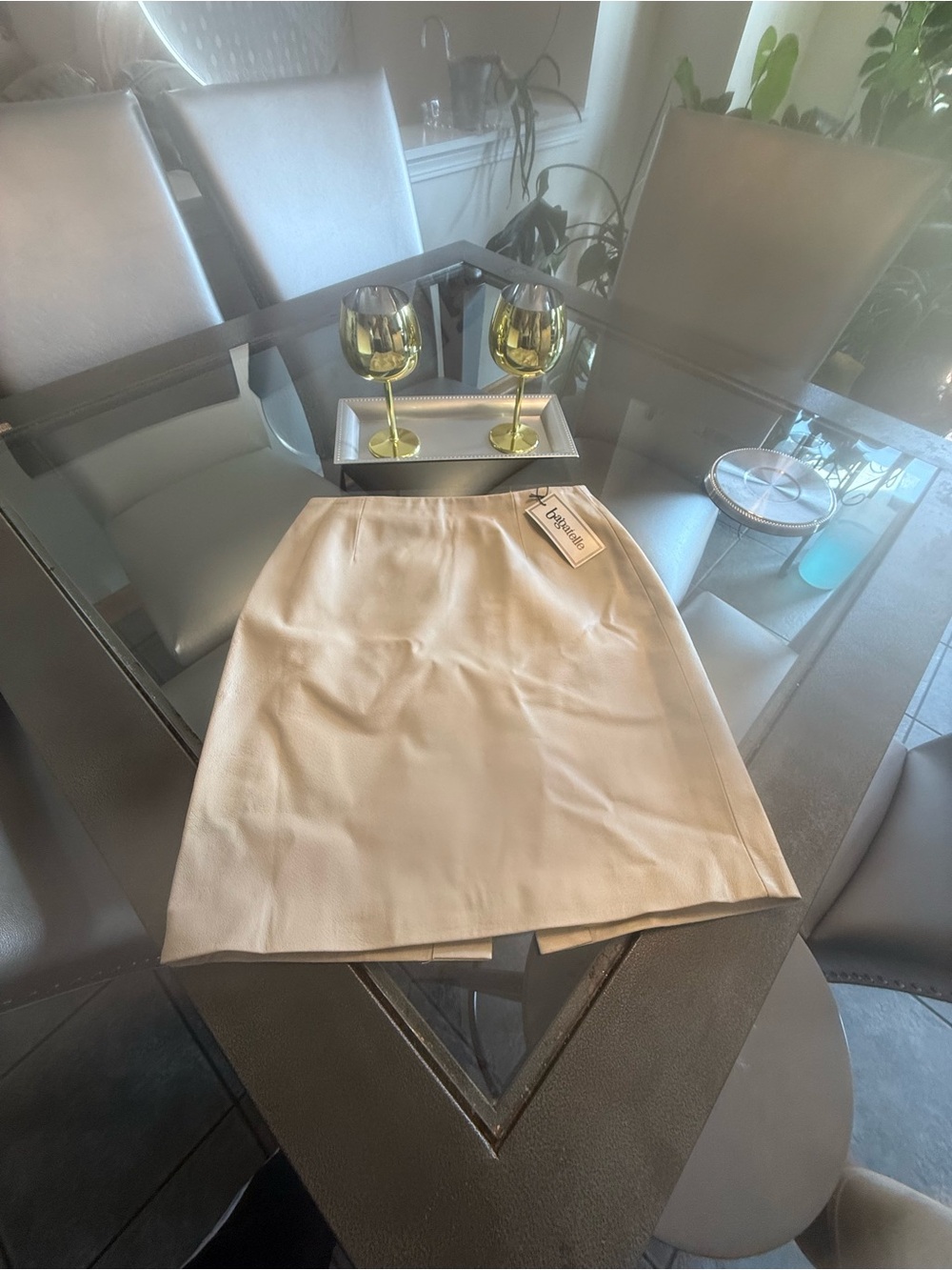 bagatelle Cream Leather Skirt